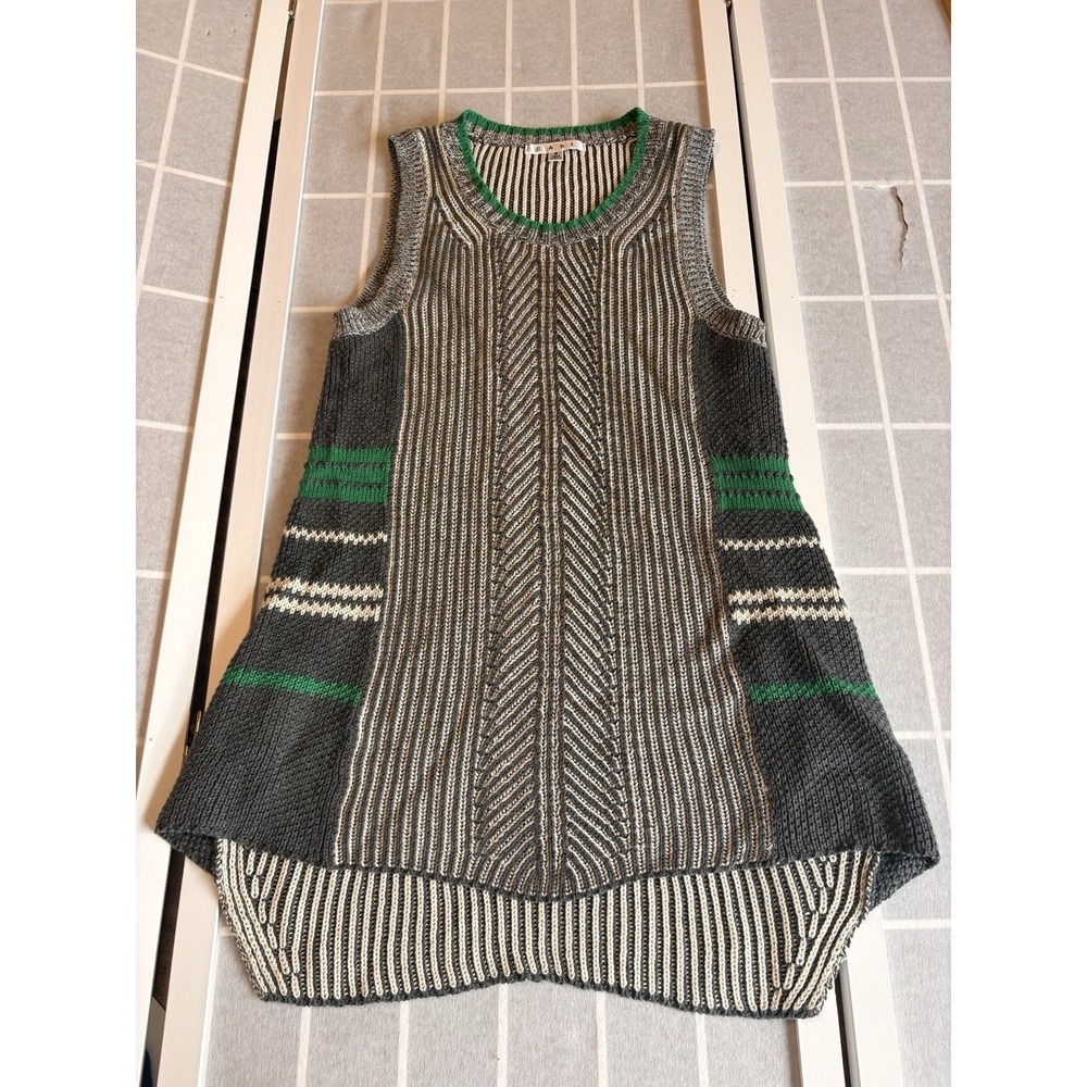 Cabi Sleeveless Sweater Womens Small‎ Gray Green Cream Gardencore Knit Tank Top
